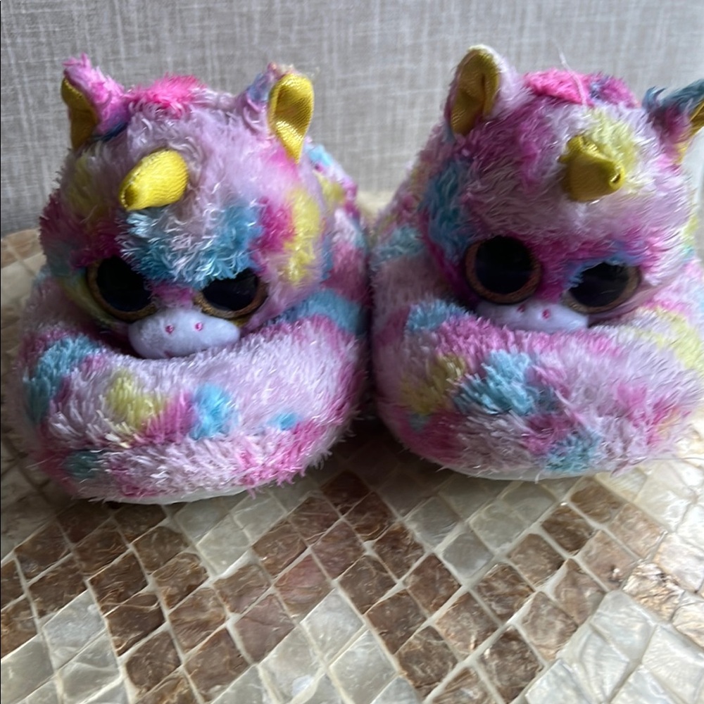 Slippers- TY  Pink and Yellow unicorn Pet with Vibrant Design